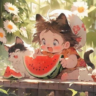 《吃瓜》少女头像动漫,动漫头像中的甜蜜诱惑与青春风采